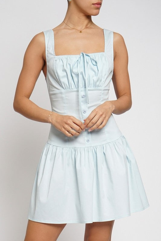 BLUE SLEEVELESS POPLIN DRESS