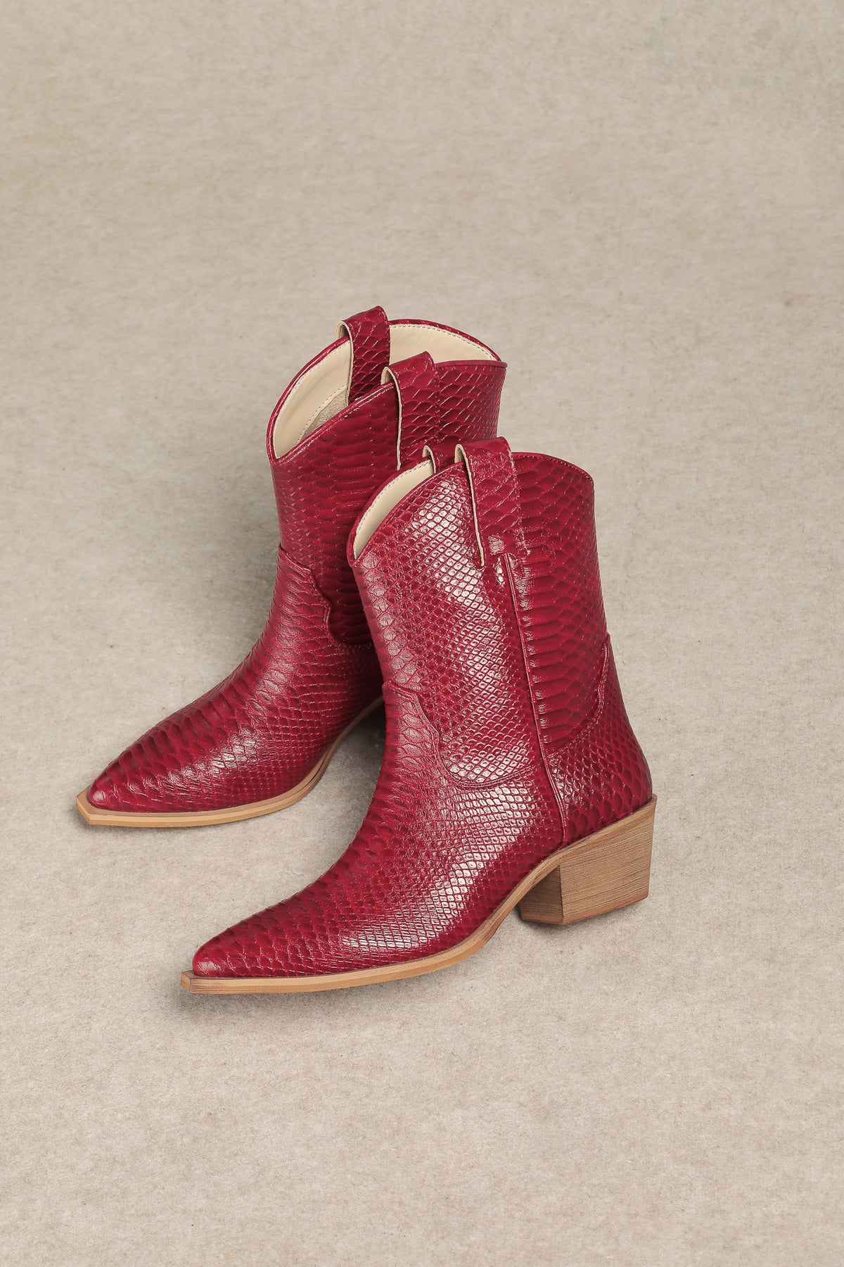 KARLIE- RED FAUX SNAKESKIN COWBOY BOOTS