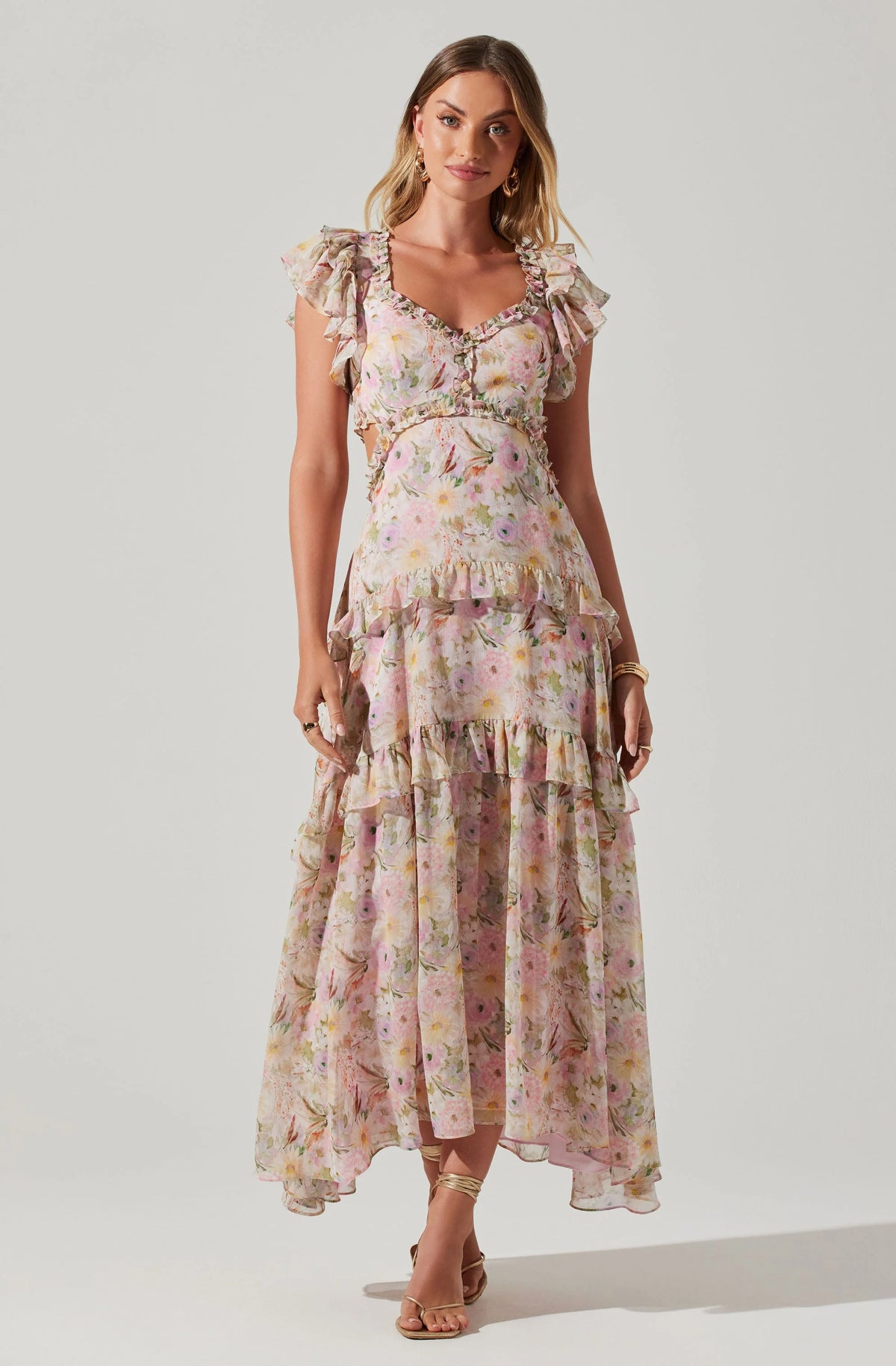 MABLE FLORAL TIERED RUFFLE MAXI