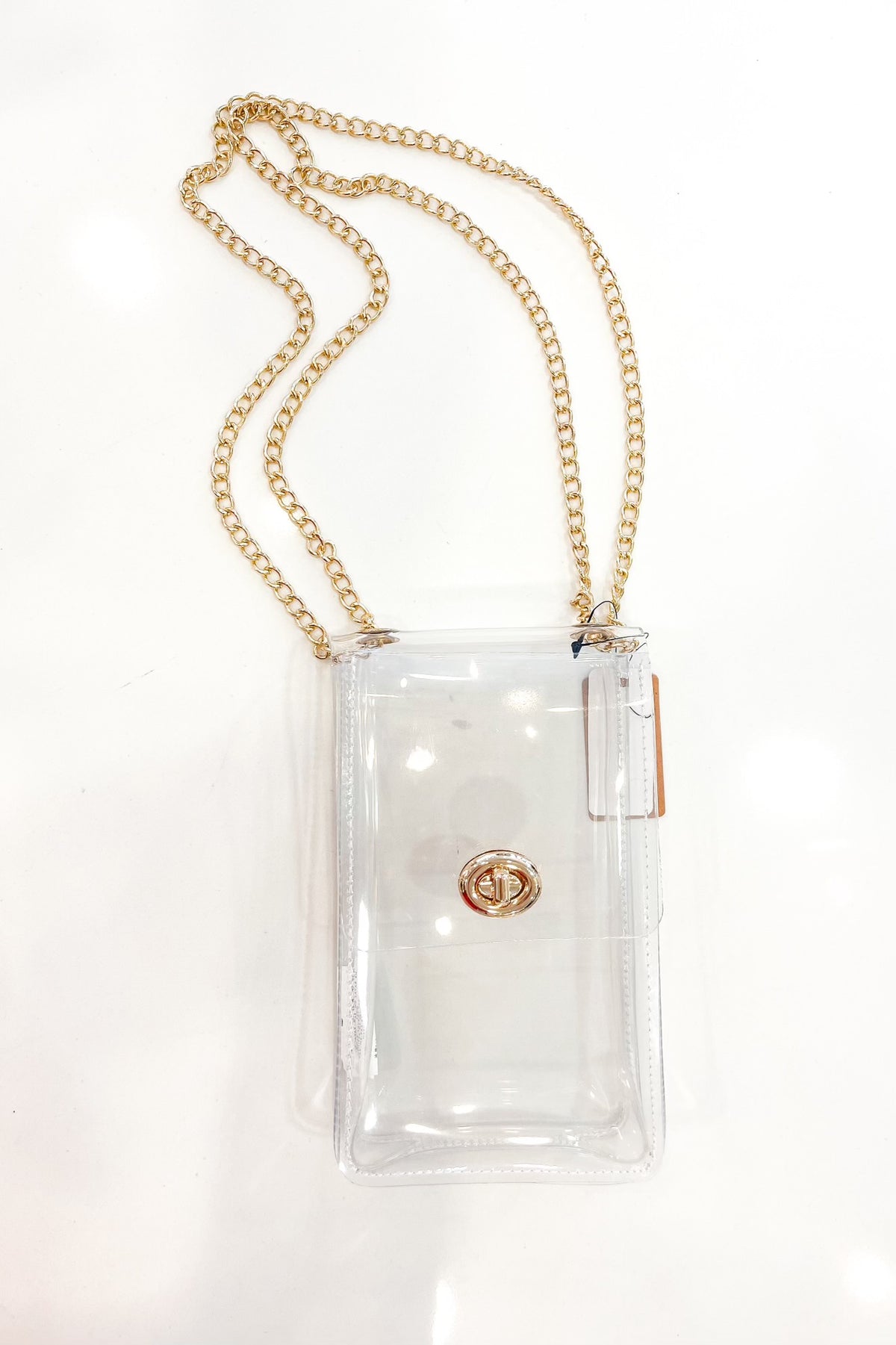 CLEAR STADIUM PURSE WITH GOLD CHAIN