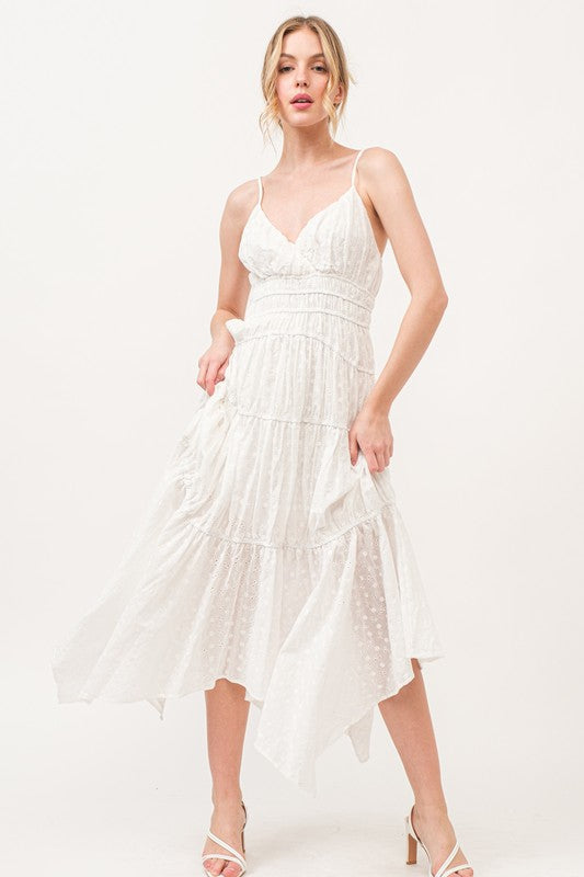 V NECK FLORAL EYELET MAXI DRESS